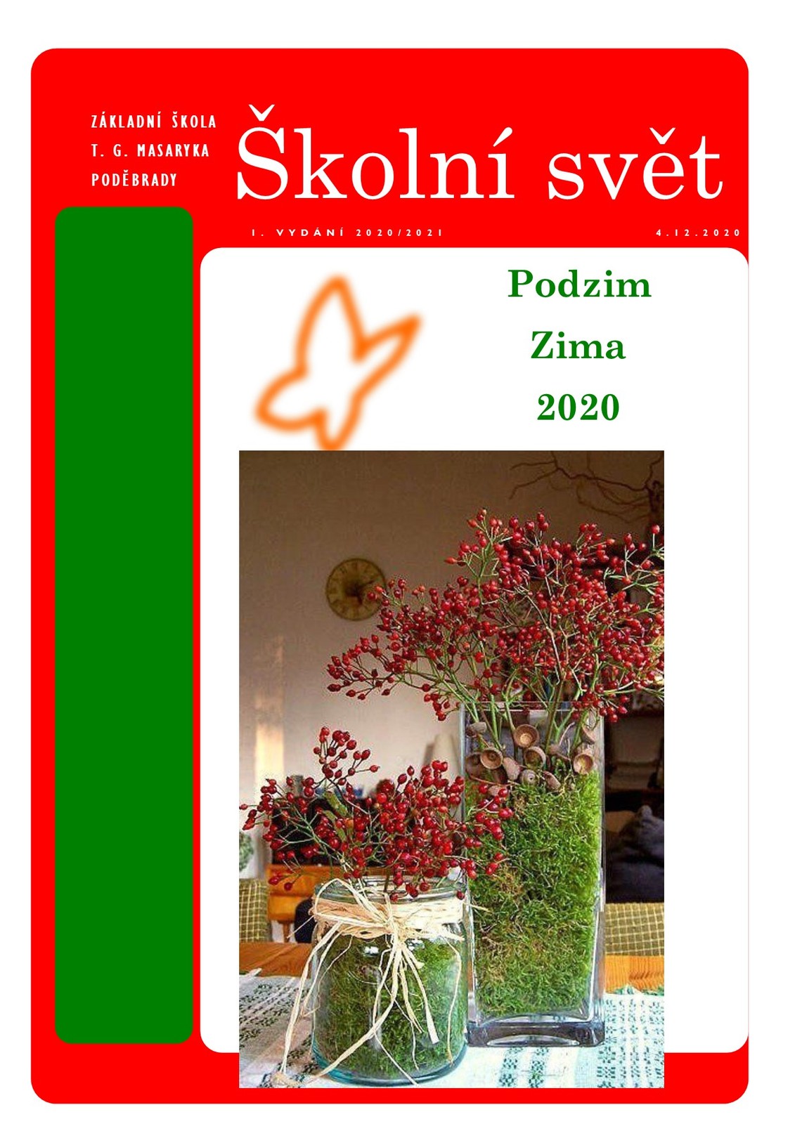 záběr na titulní stránku časopisu - váza s dekoracemi v červeném motivu